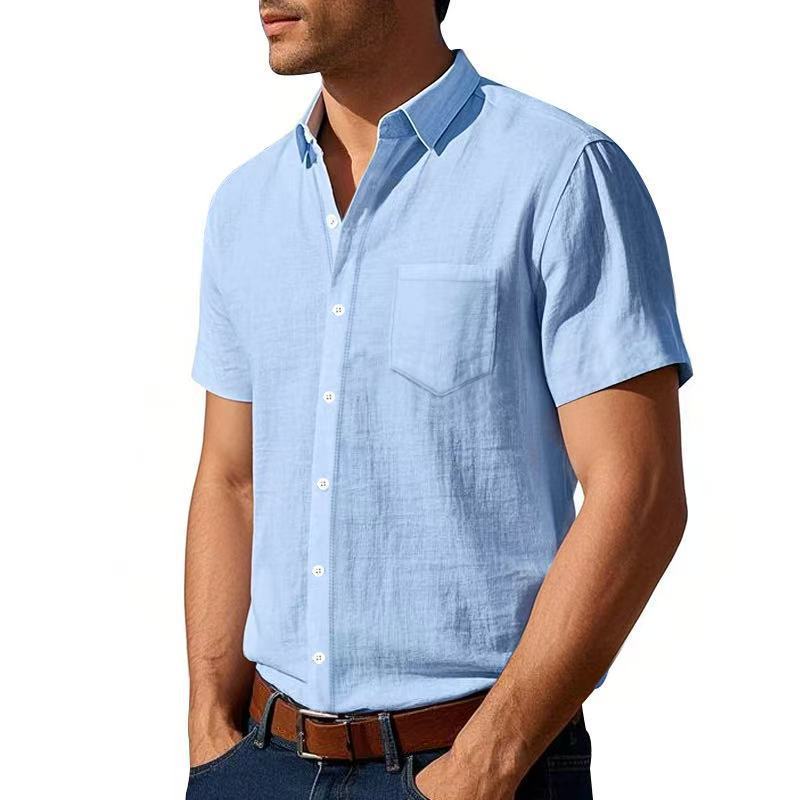 Solid Color Linen Shirt Short Sleeve Men