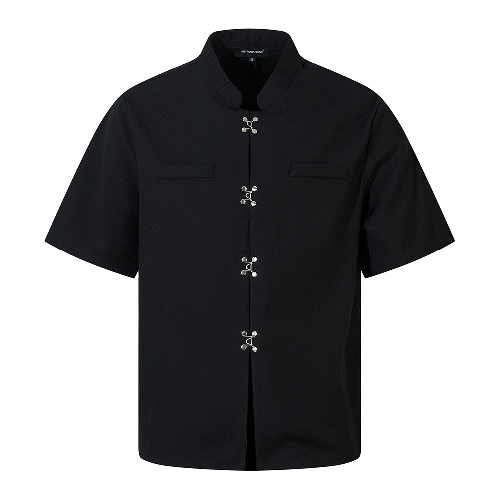 Fashion Stand Collar Short Sleeve Shirt Men