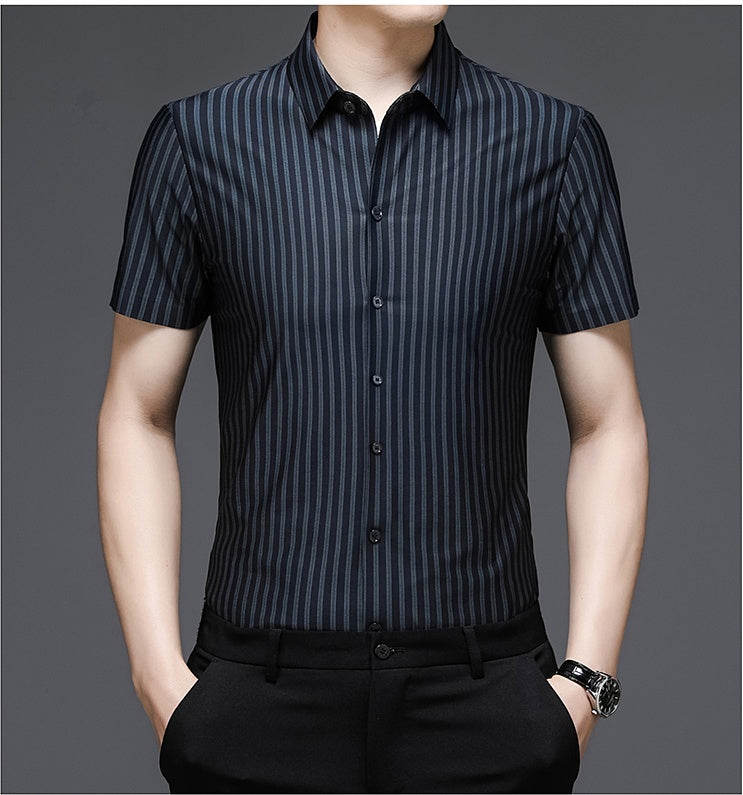 Woodpecker Silk Shirt Men''s Short Sleeve Middle-aged
