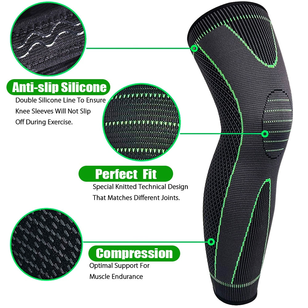 1Pair Sport Full Leg Compression Sleeves Knee Braces Support Protector for Weightlifting Arthritis Joint Pain Relief Muscle Tear Enfom Clothing