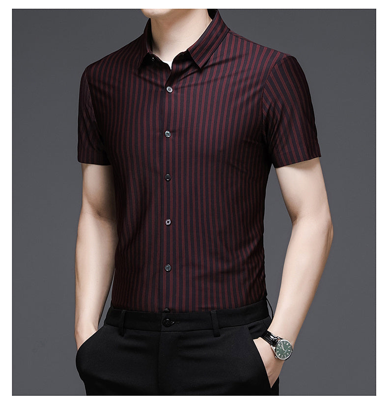 Woodpecker Silk Shirt Men''s Short Sleeve Middle-aged