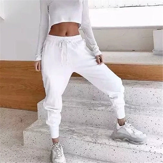 2019 New Drawstring Waist Cargo Sports Pants Women Elastic Cuff Casual Sport Trousers Women Joggers Streetwear Leisure Pants Enfom Clothing