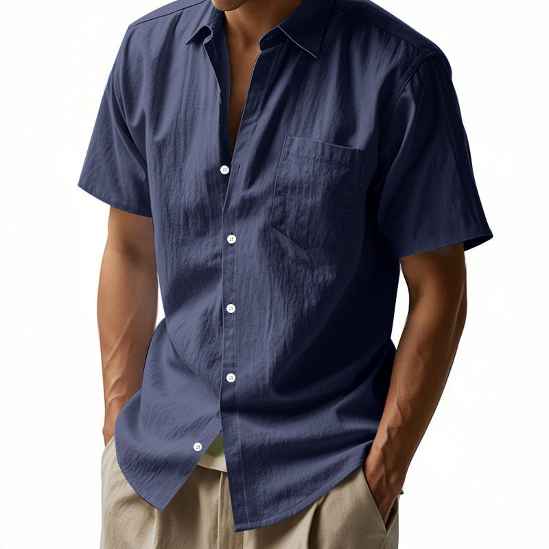 Solid Color Linen Shirt Short Sleeve Men