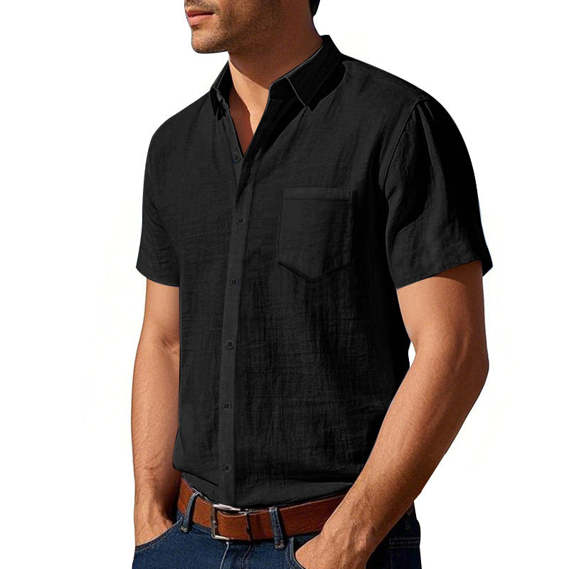 Solid Color Linen Shirt Short Sleeve Men