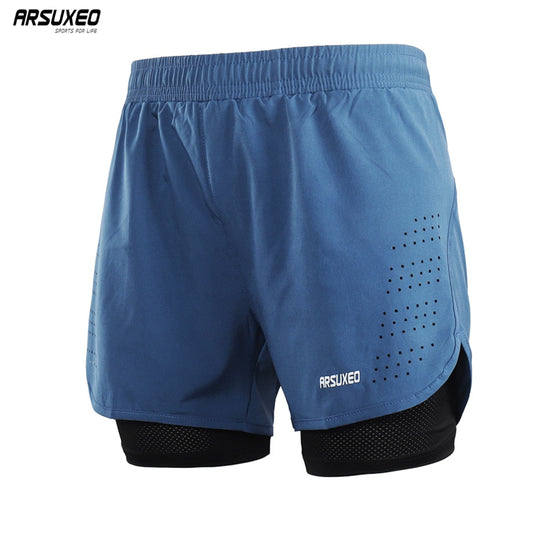 ARSUXEO Men&#39;s Running Shorts 2 in 1 Quick Dry Sport Shorts Athletic Training Fitness Short Pants Gym Shorts Workout Clothes B179 Enfom Clothing