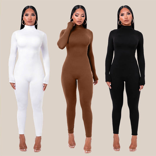 Autumn And Winter New Pure Color Tight Sports Fitness Jumpsuit Enfom Clothing