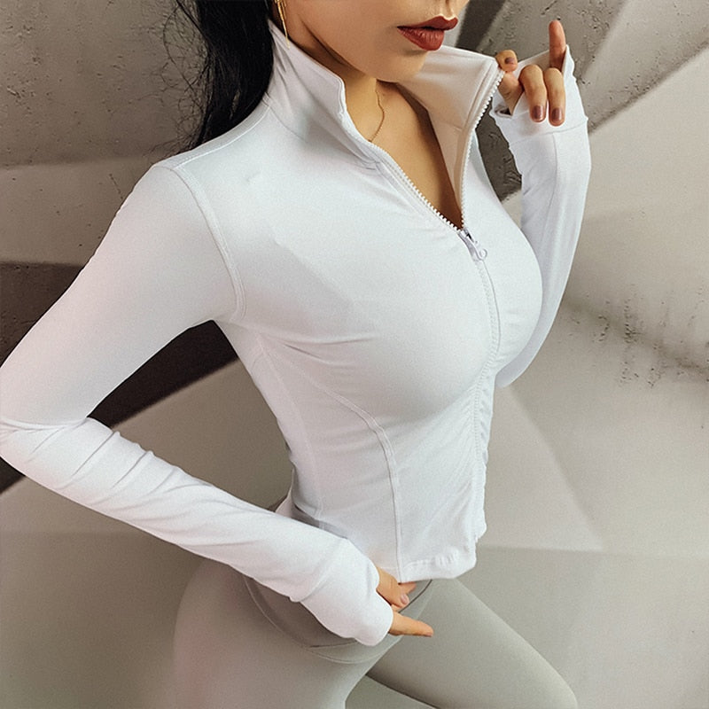 Autumn Sport Jacket Women Long Sleeve Zip Fitness Yoga Shirt Top Workout Gym Activewear Sport Running Coats Training Clothes Enfom Clothing