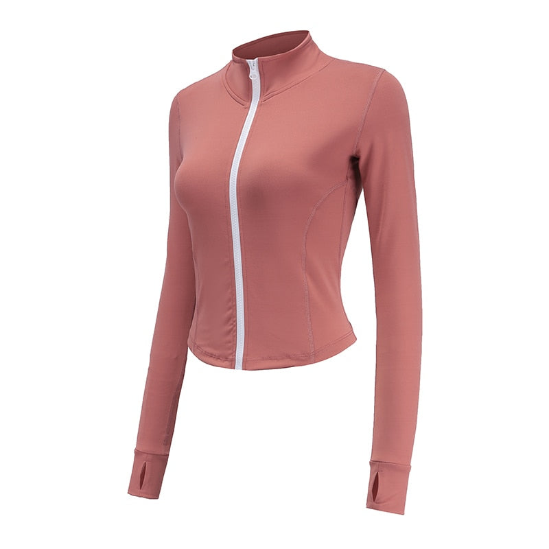 Autumn Sport Jacket Women Long Sleeve Zip Fitness Yoga Shirt Top Workout Gym Activewear Sport Running Coats Training Clothes Enfom Clothing