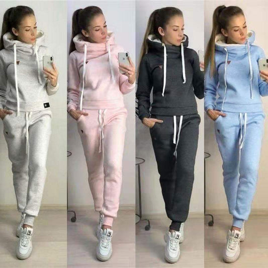 Autumn Winter 2 Piece Set Tracksuit Women Sportwear Fleece Hoodies Pullover Sweatshirts Baggy Trousers Jogger Pants Warm Outfits Enfom Clothing