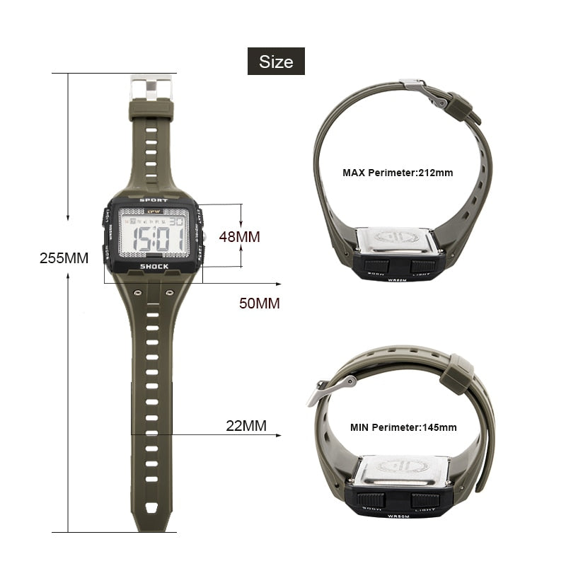 Big Numbers Easy to Read 5ATM Water Resistant Men Digital Watch Outdoor Sport Enfom Clothing