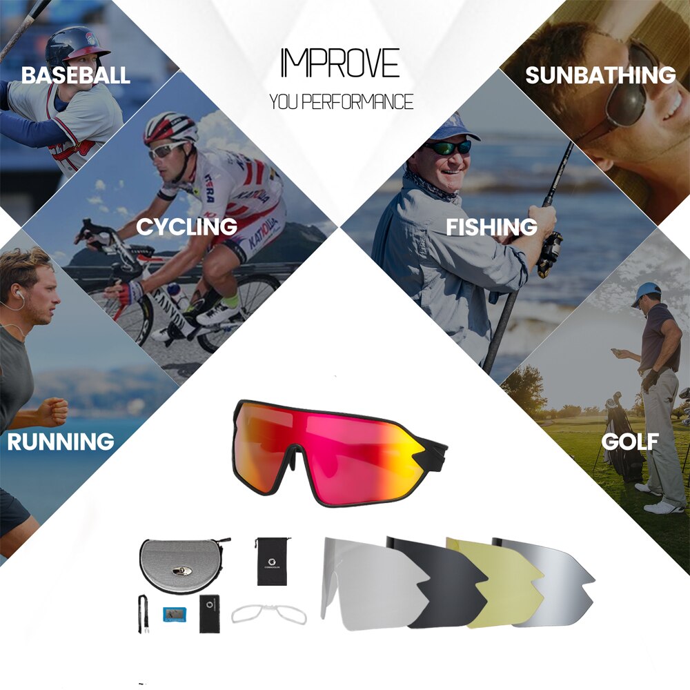 COMAXSUN Polarized Cycling Glasses 5 Lenses MTB Road Bike Sport Mirror Sunglasses Riding Eyewear Anti-UV400 Bicycle Goggles Enfom Clothing