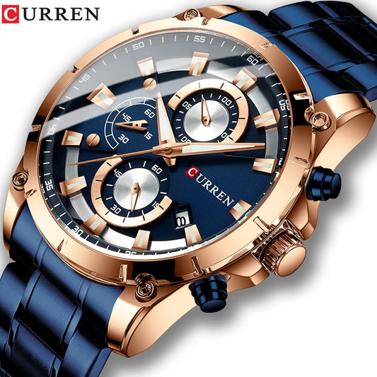 CURREN Creative Design Watches Men Luxury Casual Quartz Wristwatch with Stainless Steel Chronograph Sport Watch Male Clock Enfom Clothing