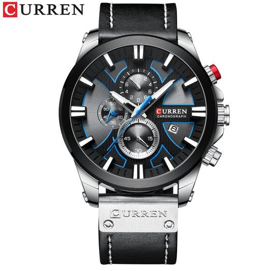 CURREN Fashion Chronograph Clock Men Leather Watch Casual Sport Watches for Men Quartz Wristwatch Relogio Masculino Enfom Clothing