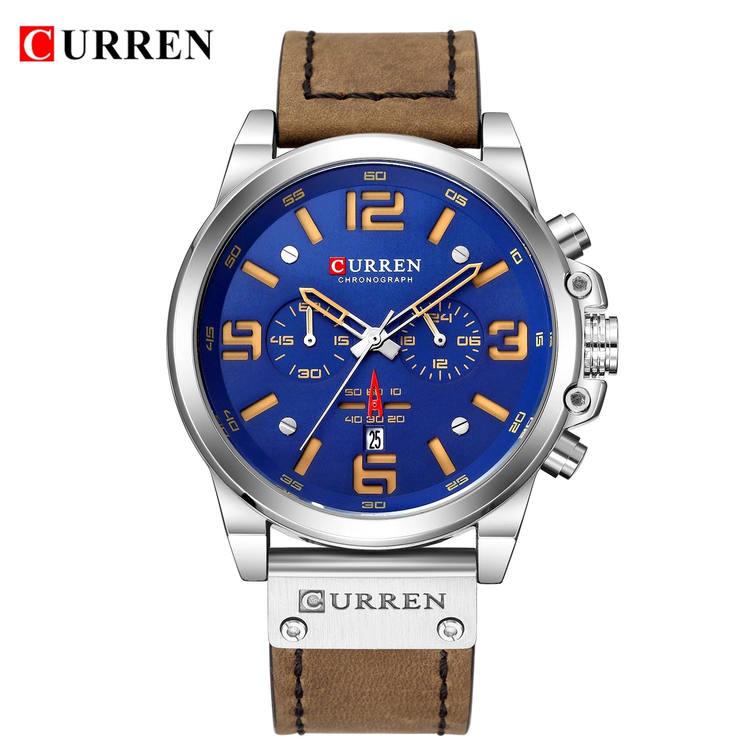 CURREN Mens Watches Top Luxury Brand Waterproof Sport Wrist Watch Chronograph Quartz Military Genuine Leather Relogio Masculino Enfom Clothing