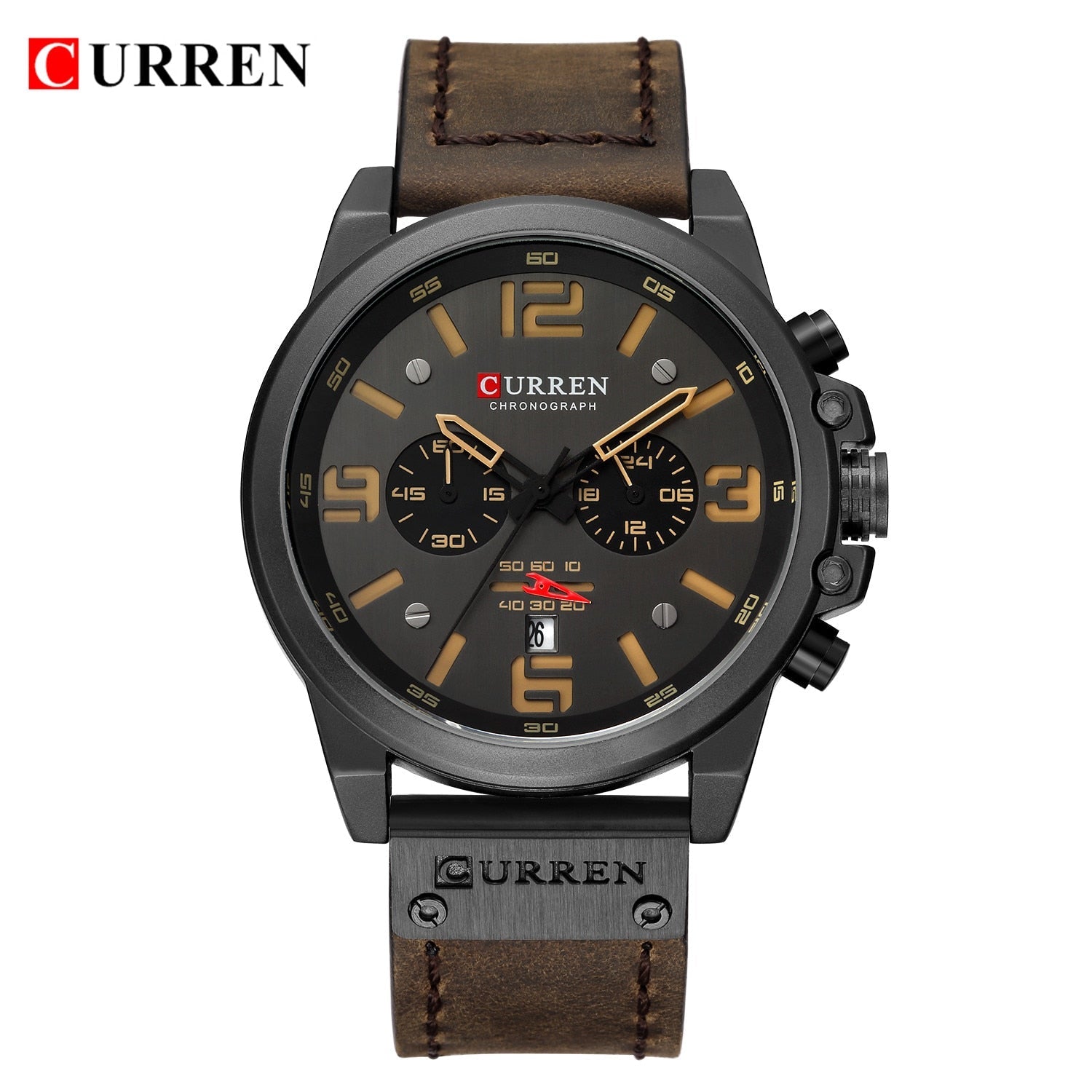 CURREN Mens Watches Top Luxury Brand Waterproof Sport Wrist Watch Chronograph Quartz Military Genuine Leather Relogio Masculino Enfom Clothing