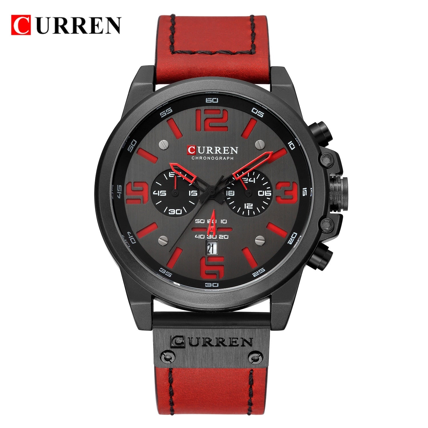 CURREN Mens Watches Top Luxury Brand Waterproof Sport Wrist Watch Chronograph Quartz Military Genuine Leather Relogio Masculino Enfom Clothing