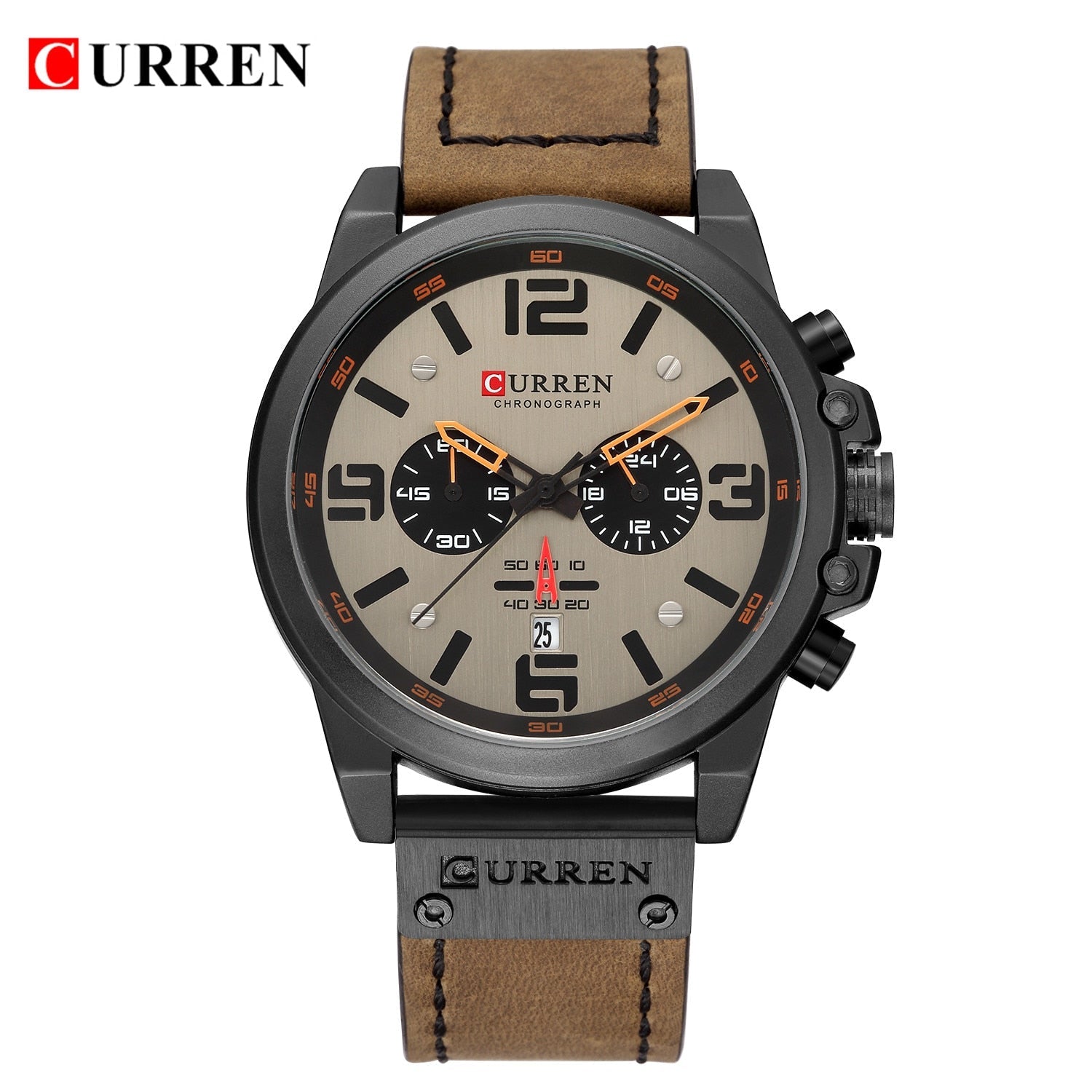 CURREN Mens Watches Top Luxury Brand Waterproof Sport Wrist Watch Chronograph Quartz Military Genuine Leather Relogio Masculino Enfom Clothing