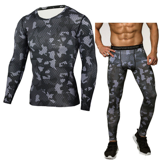 Camouflage Compression Baselayer Set Sports Compression Set Long Sleeve T-Shirt Tights Exercise Clothes Workout Bodysuit Fitness Suits For Men Enfom Clothing