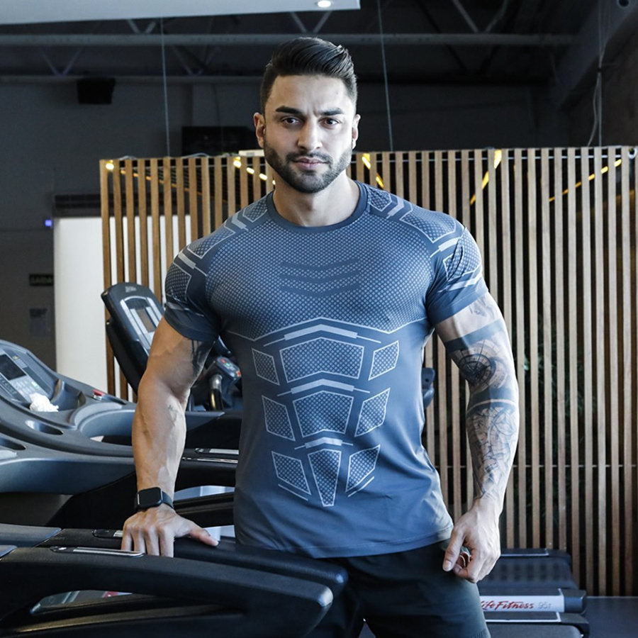 Compression Quick dry T-shirt Men Running Sport Skinny Short Tee Shirt Male Gym Fitness Bodybuilding Workout Black Tops Clothing Enfom Clothing