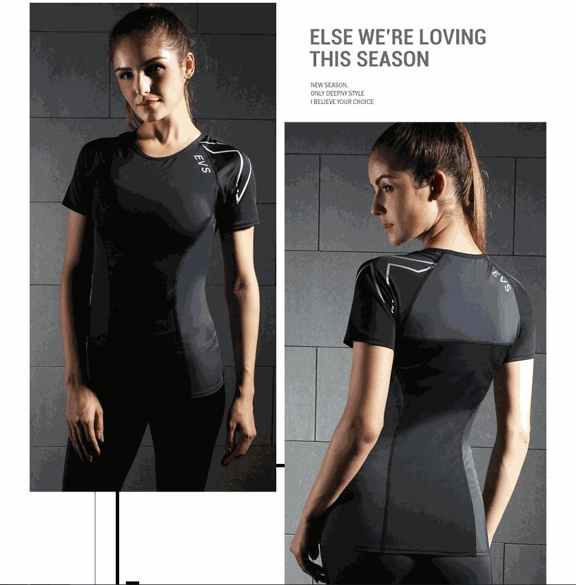 Compression sports tights short-sleeved women's stretch yoga clothes running quick-drying T-shirt training fitness clothing female slim suit Enfom Clothing