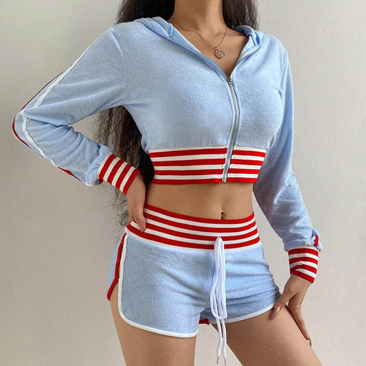 Contrast Sport Zip Cardigan Top Two Piece Sports Style Suit Enfom Clothing