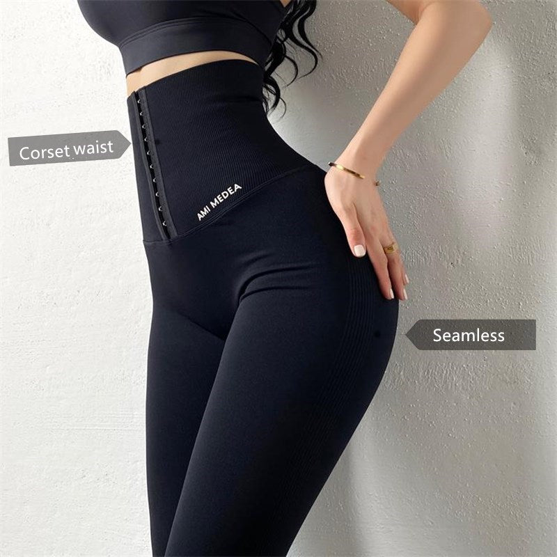 Corset Waisted Yoga Pants Elasticity Seamless Workout leggings Sports Women Fitness Gym Leggings Running Training Tights Enfom Clothing