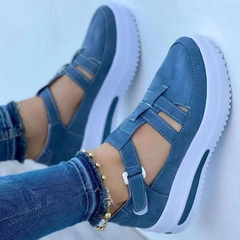 Flats Shoes Women's Sneakers Platform Casual Breathable Sport Shoes With Velcro Enfom Clothing