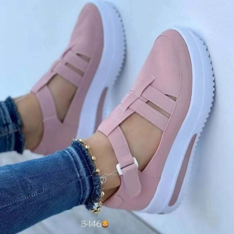 Flats Shoes Women's Sneakers Platform Casual Breathable Sport Shoes With Velcro Enfom Clothing