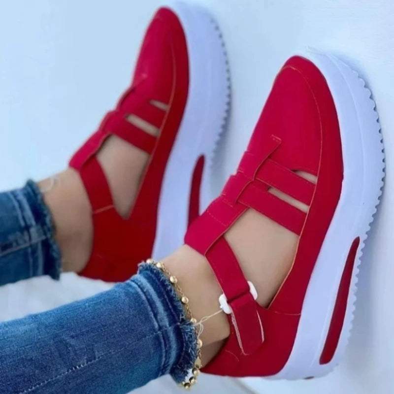 Flats Shoes Women's Sneakers Platform Casual Breathable Sport Shoes With Velcro Enfom Clothing