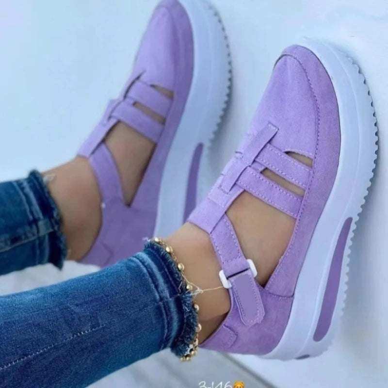 Flats Shoes Women's Sneakers Platform Casual Breathable Sport Shoes With Velcro Enfom Clothing