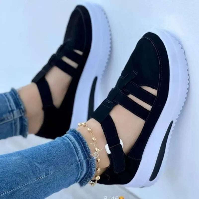 Flats Shoes Women's Sneakers Platform Casual Breathable Sport Shoes With Velcro Enfom Clothing