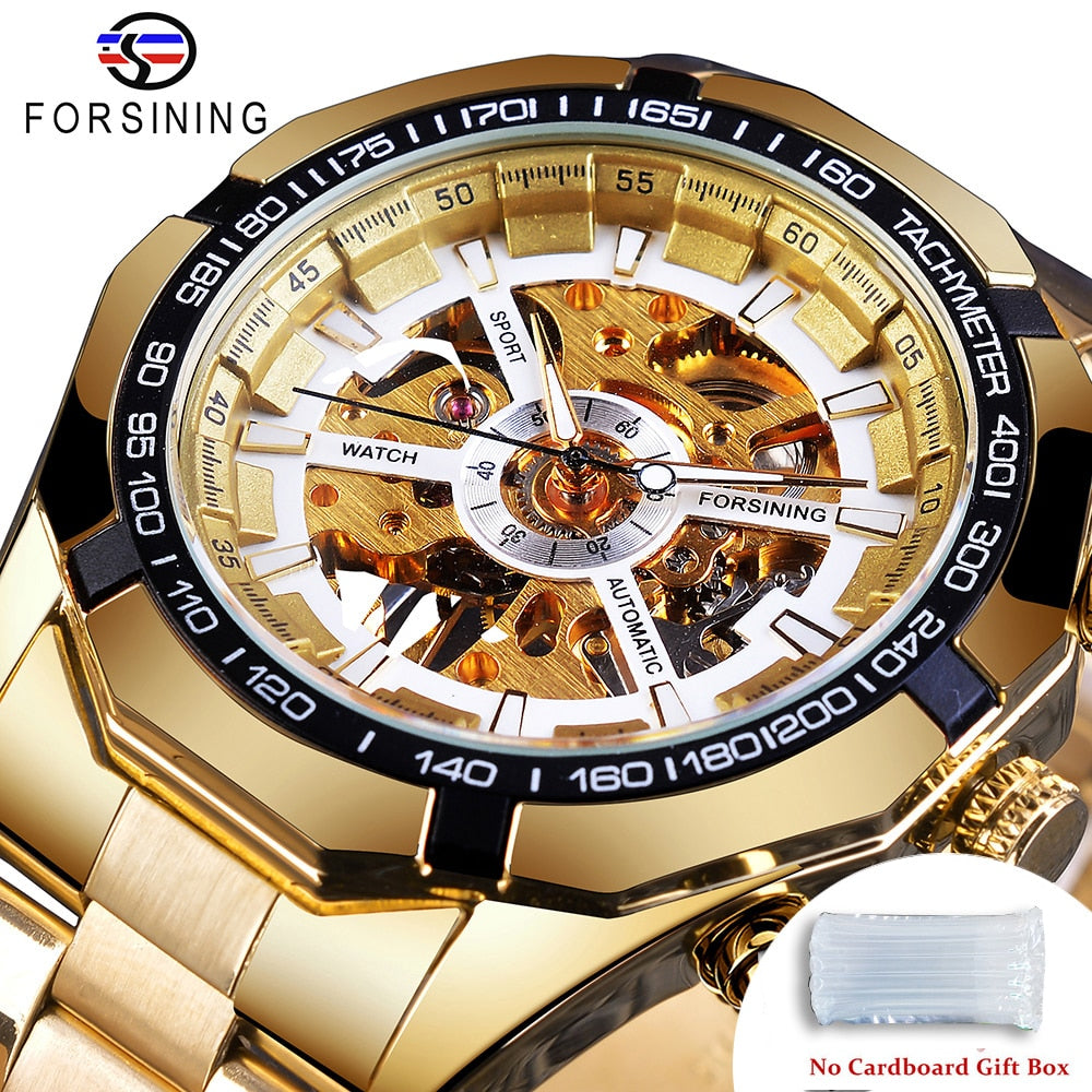 Forsining 2021 Stainless Steel Waterproof Mens Skeleton Watches Top Brand Luxury Transparent Mechanical Sport Male Wrist Watches Enfom Clothing