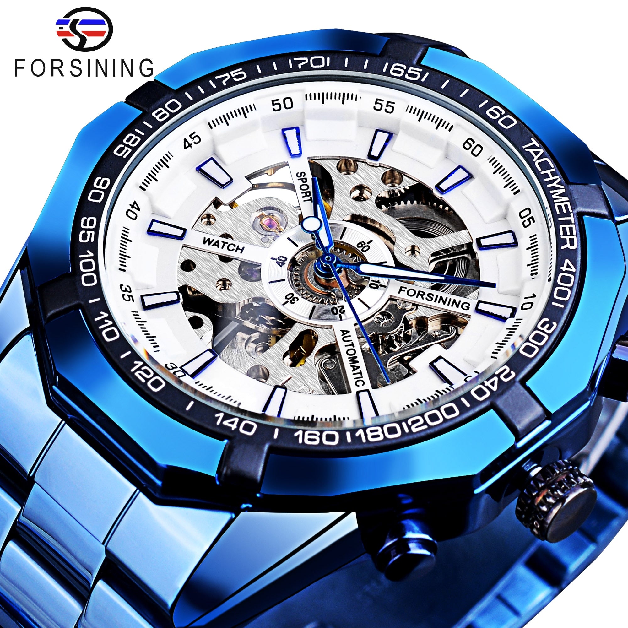 Forsining 2021 Stainless Steel Waterproof Mens Skeleton Watches Top Brand Luxury Transparent Mechanical Sport Male Wrist Watches Enfom Clothing