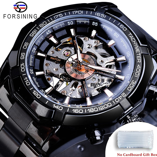 Forsining 2021 Stainless Steel Waterproof Mens Skeleton Watches Top Brand Luxury Transparent Mechanical Sport Male Wrist Watches Enfom Clothing