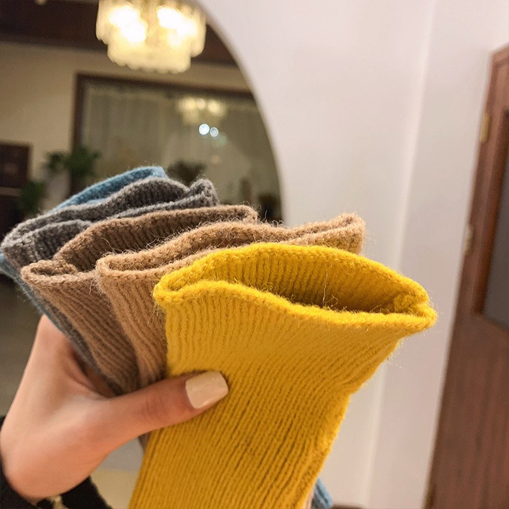 Korean New Half-finger Gloves Female Autumn and Winter Wool Warmth Fingerless Students Touch Screen Thick Knitted Wristband Enfom Clothing