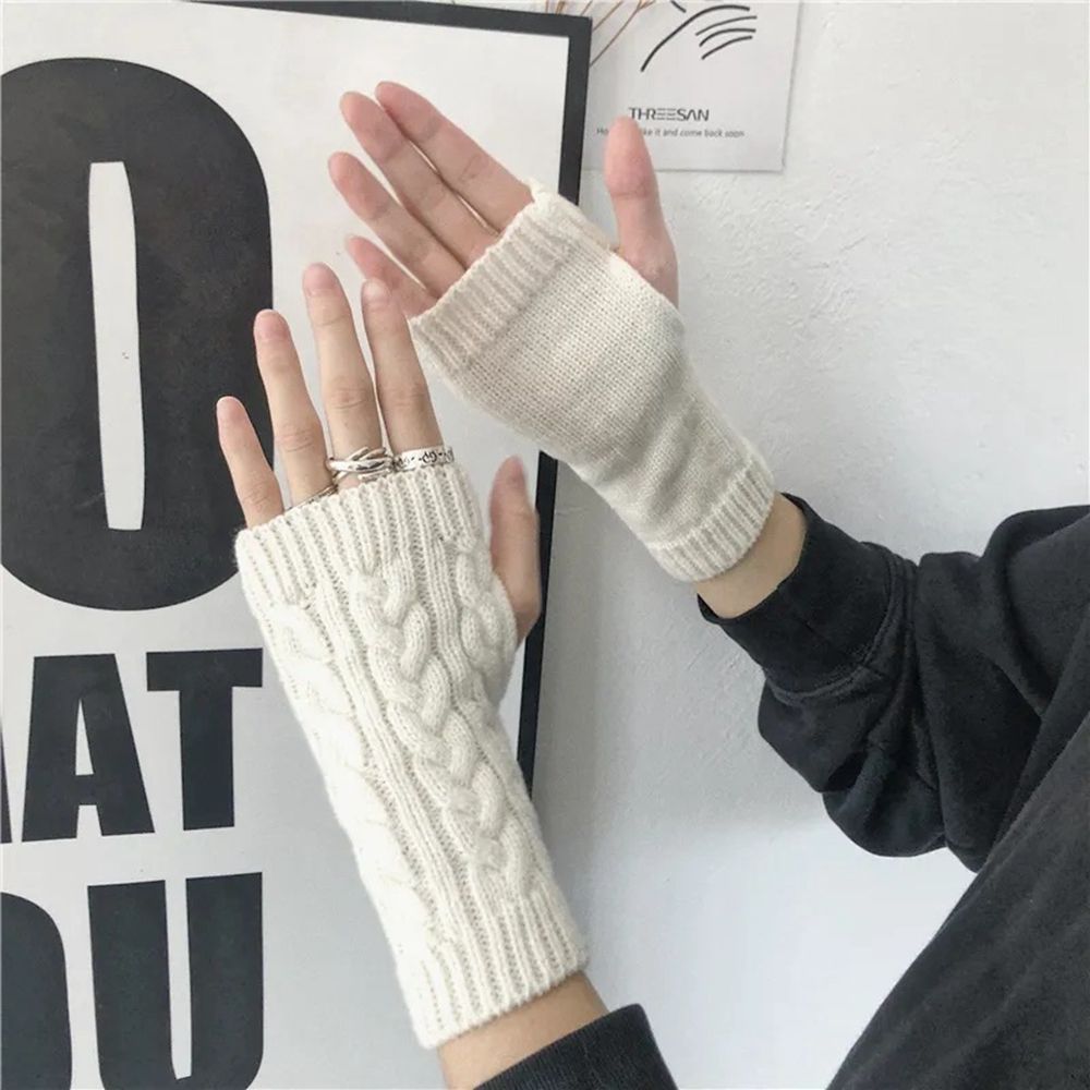 Korean New Half-finger Gloves Female Autumn and Winter Wool Warmth Fingerless Students Touch Screen Thick Knitted Wristband Enfom Clothing