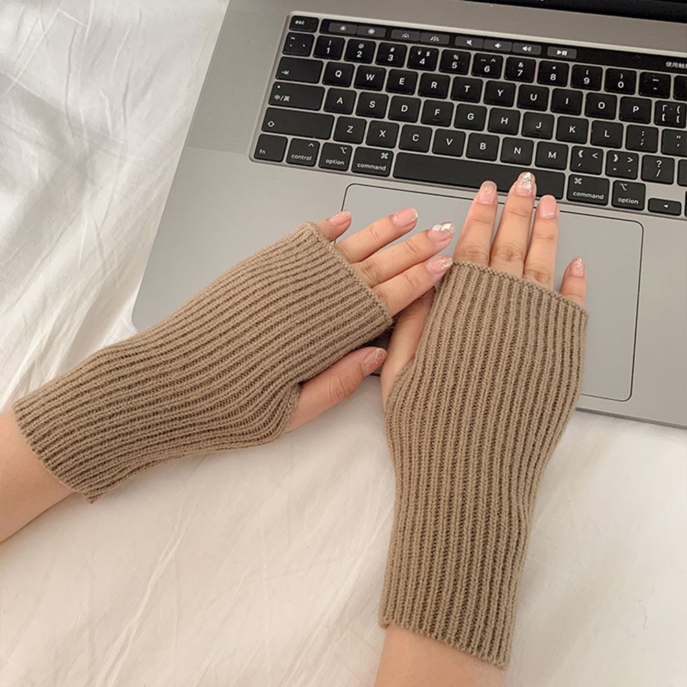 Korean New Half-finger Gloves Female Autumn and Winter Wool Warmth Fingerless Students Touch Screen Thick Knitted Wristband Enfom Clothing