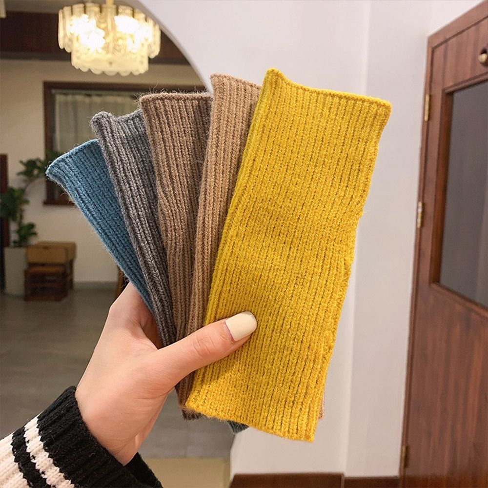 Korean New Half-finger Gloves Female Autumn and Winter Wool Warmth Fingerless Students Touch Screen Thick Knitted Wristband Enfom Clothing