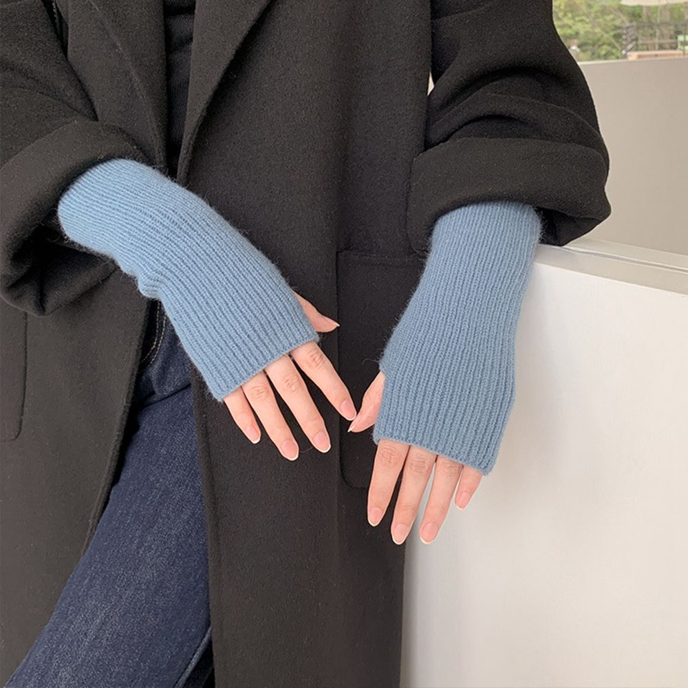 Korean New Half-finger Gloves Female Autumn and Winter Wool Warmth Fingerless Students Touch Screen Thick Knitted Wristband Enfom Clothing