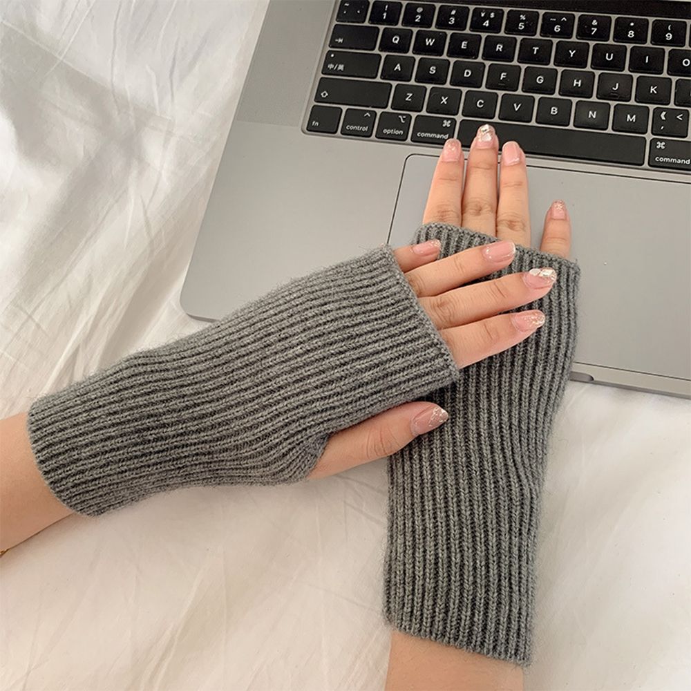 Korean New Half-finger Gloves Female Autumn and Winter Wool Warmth Fingerless Students Touch Screen Thick Knitted Wristband Enfom Clothing