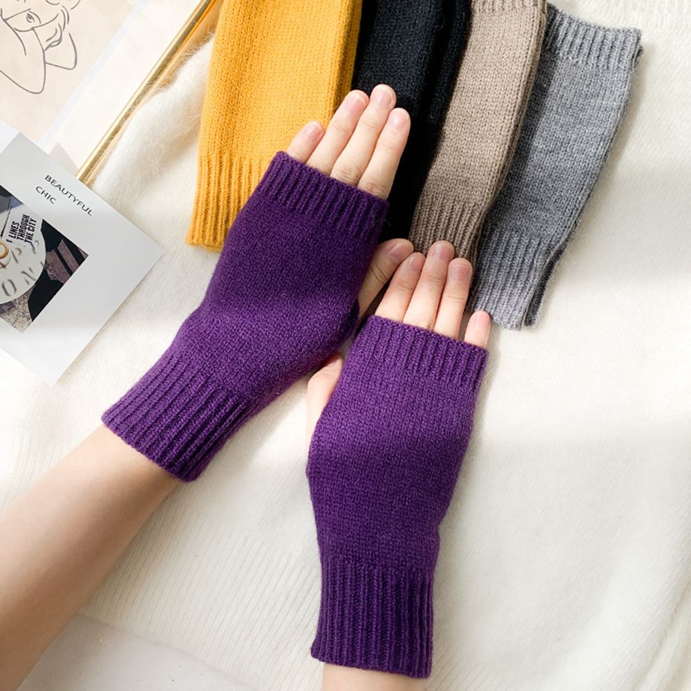 Korean New Half-finger Gloves Female Autumn and Winter Wool Warmth Fingerless Students Touch Screen Thick Knitted Wristband Enfom Clothing