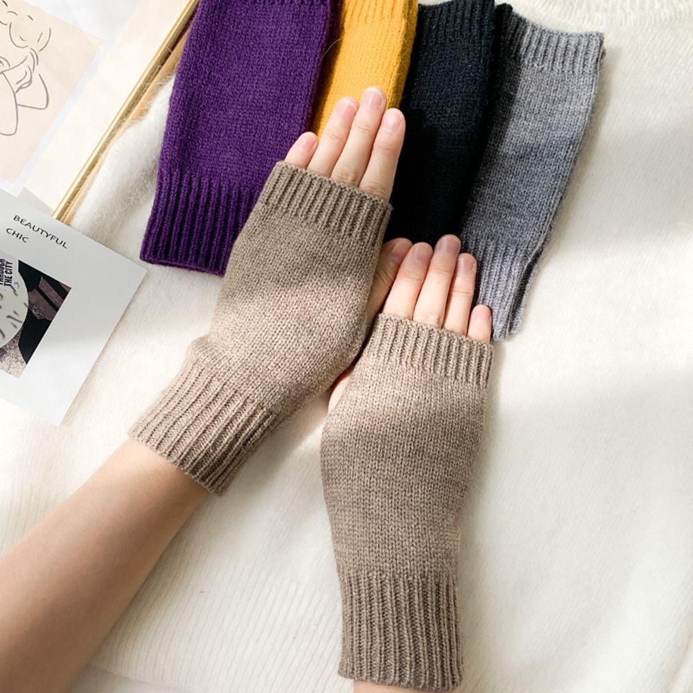 Korean New Half-finger Gloves Female Autumn and Winter Wool Warmth Fingerless Students Touch Screen Thick Knitted Wristband Enfom Clothing