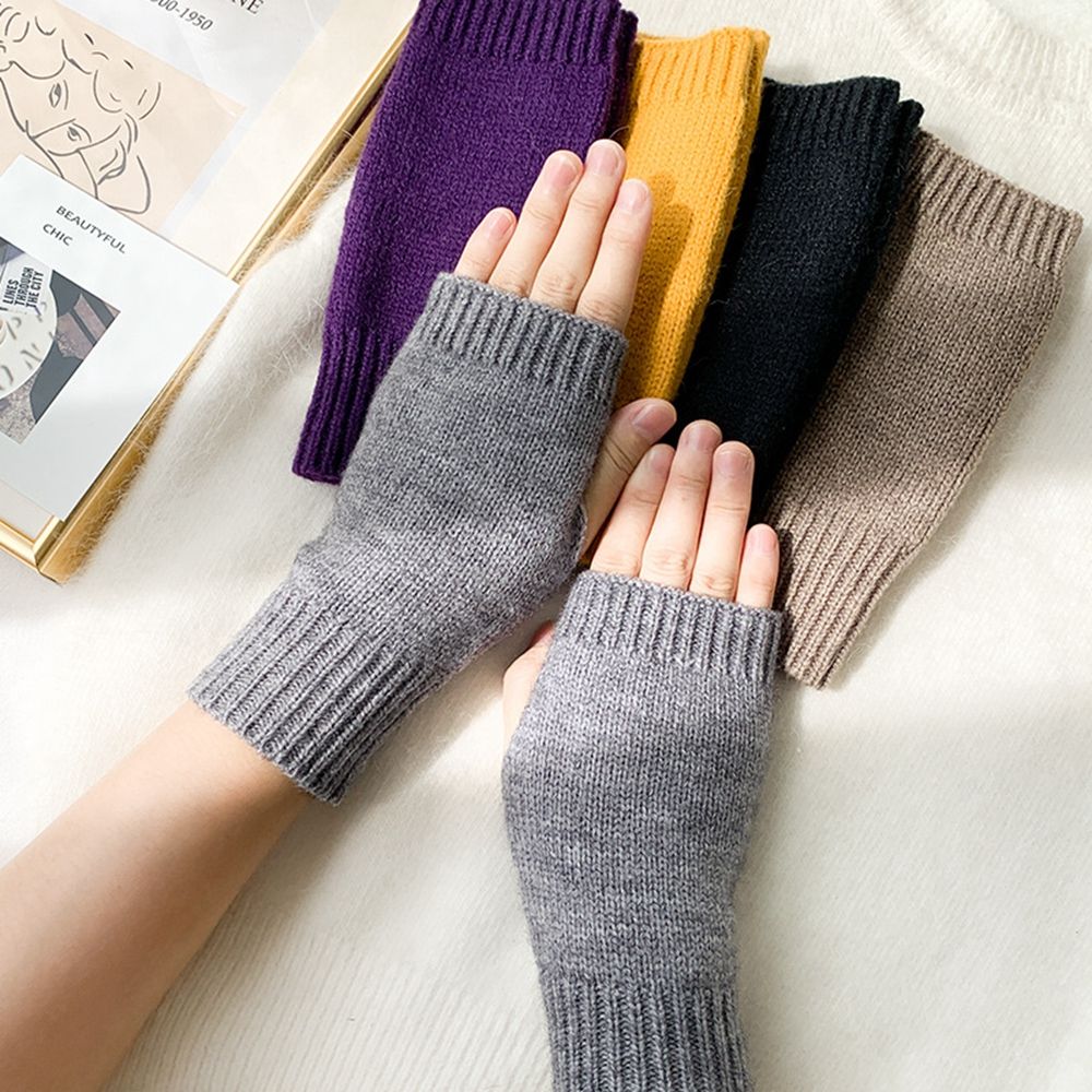 Korean New Half-finger Gloves Female Autumn and Winter Wool Warmth Fingerless Students Touch Screen Thick Knitted Wristband Enfom Clothing