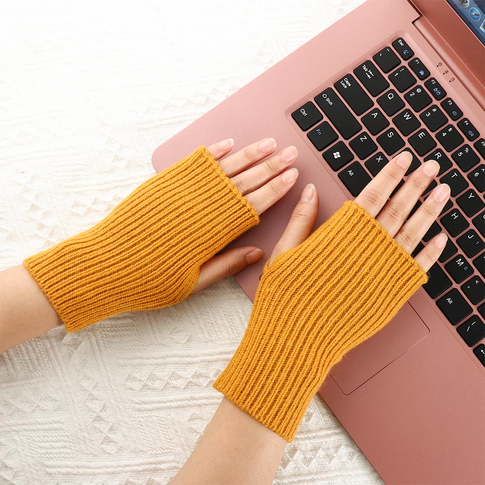 Korean New Half-finger Gloves Female Autumn and Winter Wool Warmth Fingerless Students Touch Screen Thick Knitted Wristband Enfom Clothing