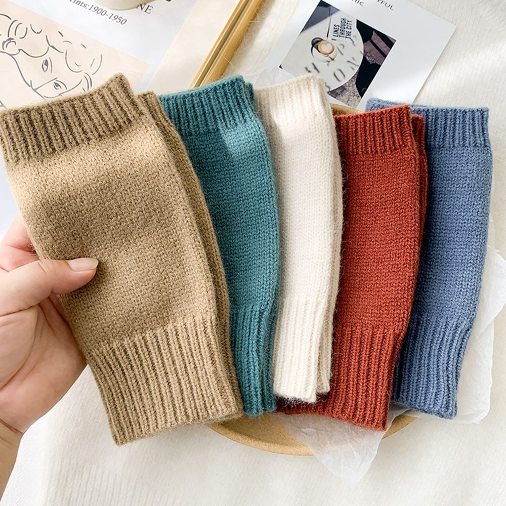 Korean New Half-finger Gloves Female Autumn and Winter Wool Warmth Fingerless Students Touch Screen Thick Knitted Wristband Enfom Clothing