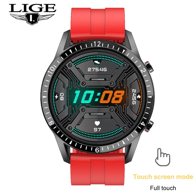 LIGE Fashion Full Circle Touch Screen Mens Smart Watch Waterproof Sport Fitness Watch Luxury Bluetooth Phone Smart Watch For Men Enfom Clothing