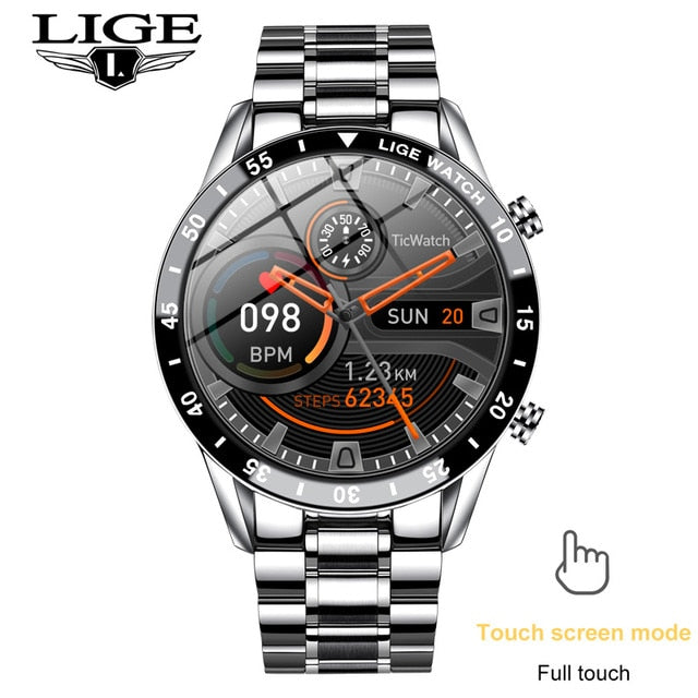 LIGE Fashion Full Circle Touch Screen Mens Smart Watch Waterproof Sport Fitness Watch Luxury Bluetooth Phone Smart Watch For Men Enfom Clothing