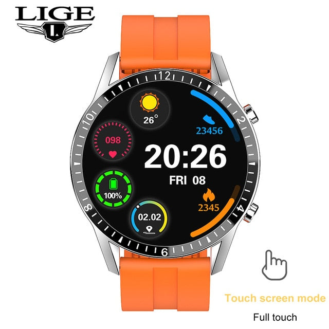 LIGE Fashion Full Circle Touch Screen Mens Smart Watch Waterproof Sport Fitness Watch Luxury Bluetooth Phone Smart Watch For Men Enfom Clothing