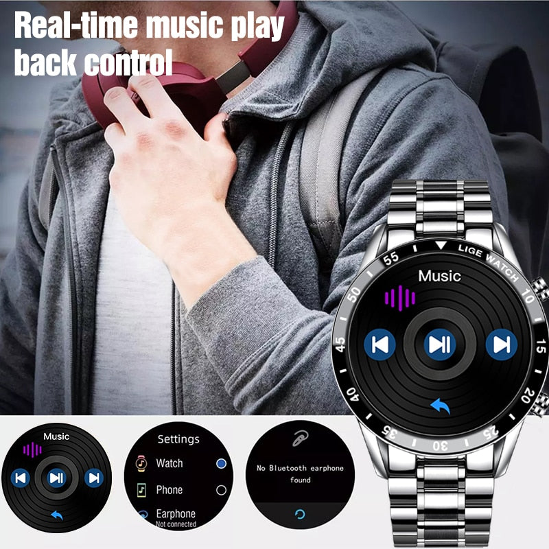 LIGE Fashion Full Circle Touch Screen Mens Smart Watch Waterproof Sport Fitness Watch Luxury Bluetooth Phone Smart Watch For Men Enfom Clothing