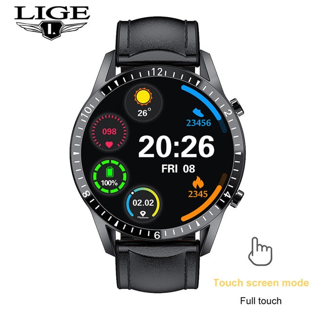 LIGE Fashion Full Circle Touch Screen Mens Smart Watch Waterproof Sport Fitness Watch Luxury Bluetooth Phone Smart Watch For Men Enfom Clothing